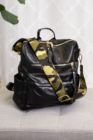 Black Camo Strap Backpack