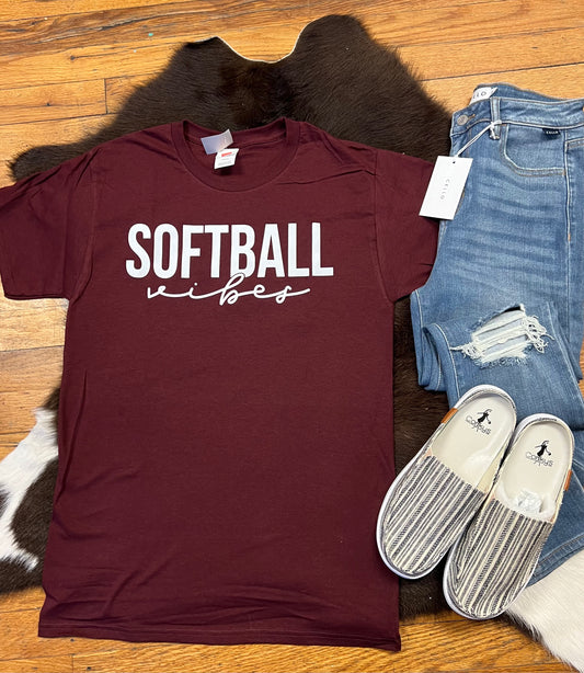 Burgundy Softball Vibes T-Shirt
