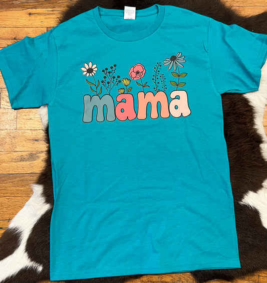 Blue Mama T-Shirt with flowers
