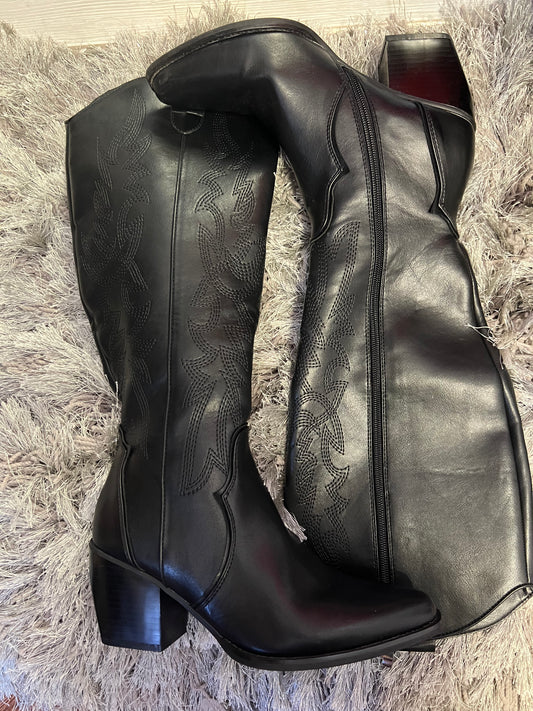 Women's Black Leather Western Boots